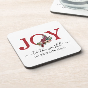 Personalised Joy Red White  Coaster