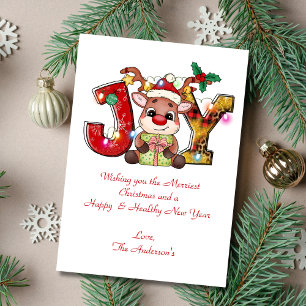 Personalised Joy Reindeer Christmas Holiday Card