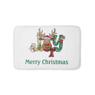 Personalised Joy Reindeer Fun Christmas Holiday  Bath Mat