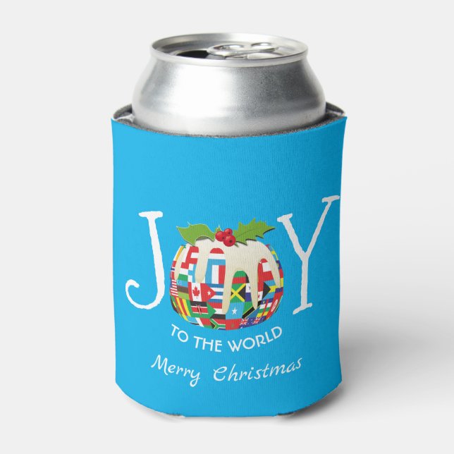 Personalised | JOY TO THE WORLD Flags | Festive Can Cooler (Can Front)