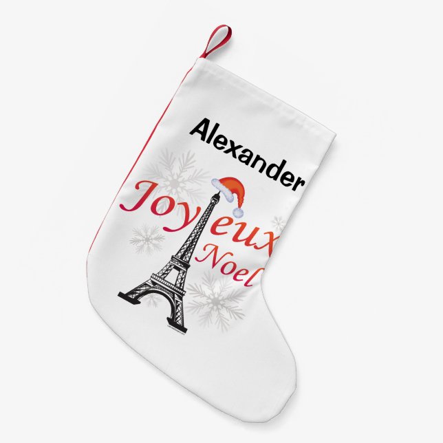 Personalised Joyeux Noel Small Christmas Stocking (Front (Hanging))