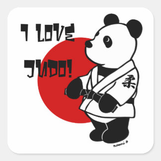 Personalised Judo Panda Cartoon Black Belt Square  Sticker