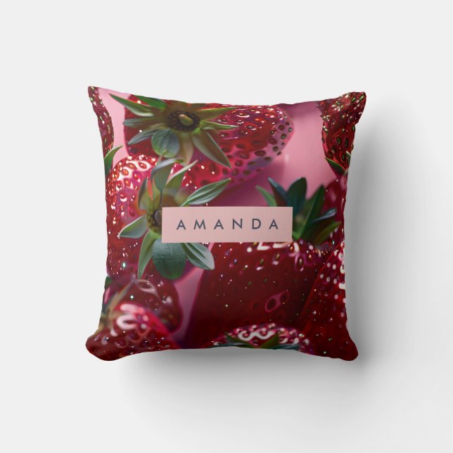 Personalised Juicy Strawberry Bliss Cushion (Front)