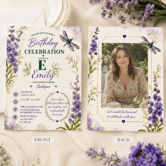 Personalised July Birth Flower Birthday Invitation