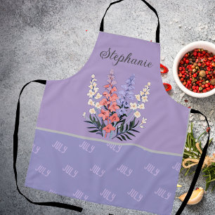 Personalised July Birth Flower Custom Name Apron