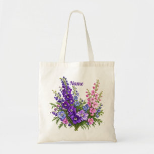 Personalised July Birth Flower Larkspur Tote Bag