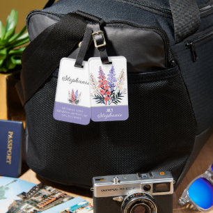 Personalised July Birth Flower Luggage Tag