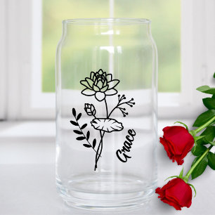 Personalised July Birth Month Flower Water Lily Can Glass