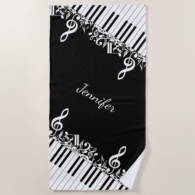 Personalised Jumbled Musical Notes and Piano Keys Beach Towel (Front)