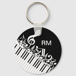 Personalised Jumbled Musical Notes and Piano Keys Key Ring