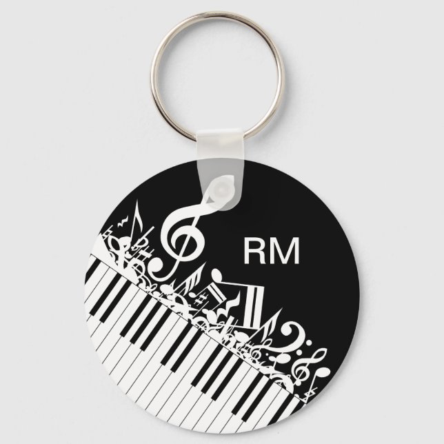 Personalised Jumbled Musical Notes and Piano Keys Key Ring (Front)