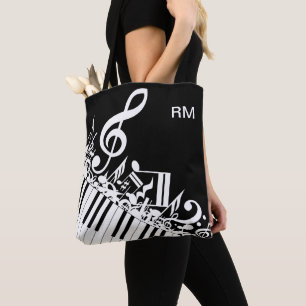 Personalised Jumbled Musical Notes and Piano Keys Tote Bag