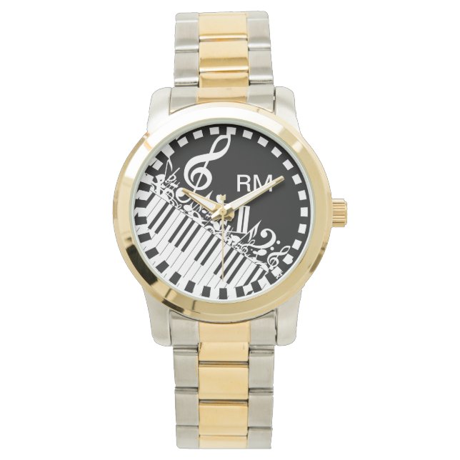Personalised Jumbled Musical Notes and Piano Keys Watch (Front)
