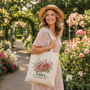 Personalised June Birth Flower Dragonfly Rose Tote Bag