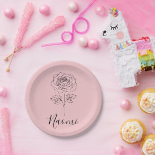 Personalised June Rose Birth Flower Gift for Her Paper Plate