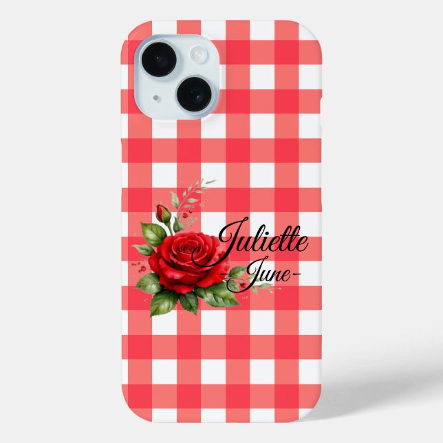 Personalised June Rose Gingham Phone Case (Back)