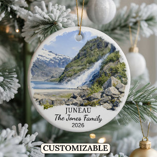 Personalised Juneau Ornament, Custom Alaska Ceramic Tree Decoration