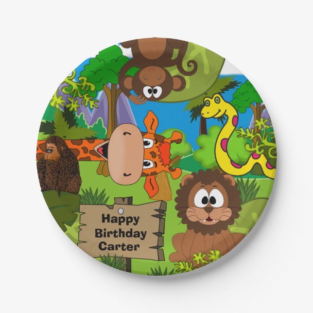 Personalised Jungle Birthday Paper Plate (Front)