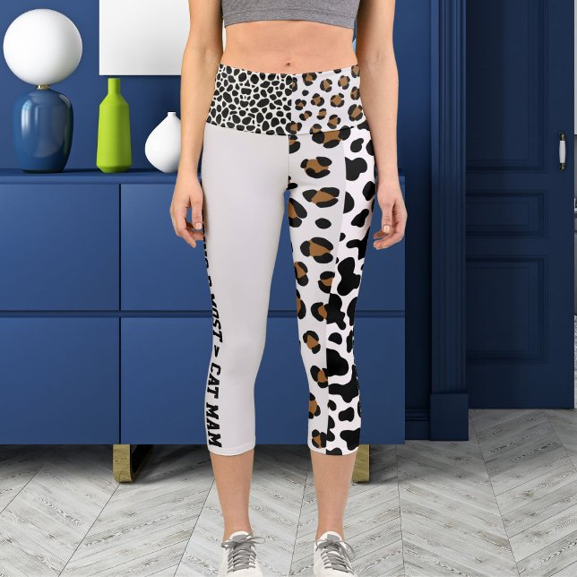 Personalised Jungle Cat Pattern Brown White Black Capri Leggings (Creator Uploaded)