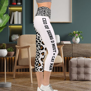 Personalised Jungle Cat Pattern Brown White Black Capri Leggings