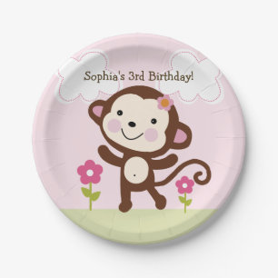 Personalised Jungle Girl Monkey Party Plates