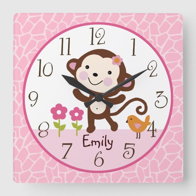 Personalised Jungle Jill Monkey Nursery Clock (Front)