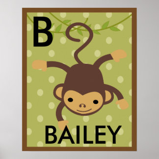 Personalised Jungle Monkey Wall Art Name Poster