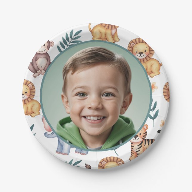 Personalised Jungle Safari Animal Border Photo Paper Plate (Front)