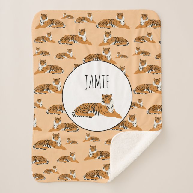 Personalised Jungle Tiger Animal Pattern Sherpa Blanket (Front)