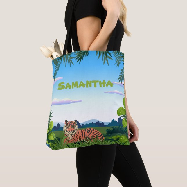 Personalised Jungle Tiger Tote Bag (Close Up)