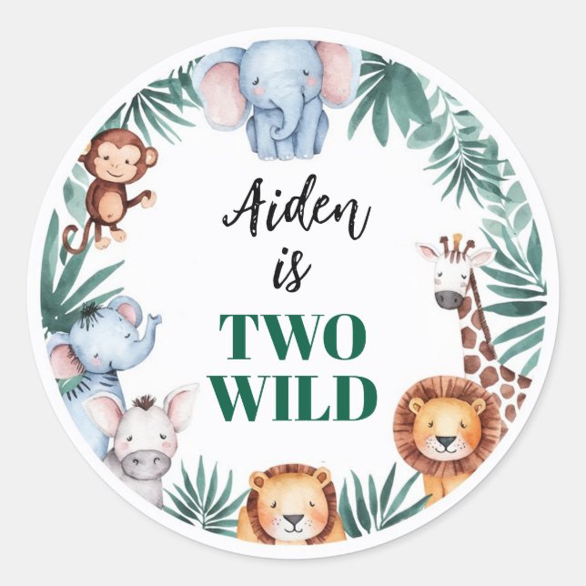 Personalised Jungle Two Wild Birthday  Classic Round Sticker (Front)