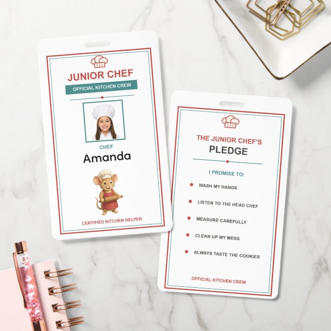 Personalised Junior Chef Kids Photo ID Badge (Office)
