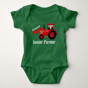 Personalised "Junior Farmer" and Red Tractor Baby Bodysuit
