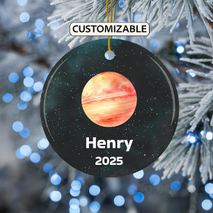 Personalised Jupiter Ornament, Solar System Ceramic Tree Decoration