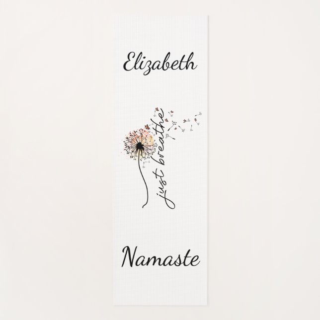 Personalised Just Breathe Dandelion Butterfly Yoga Yoga Mat (Front)