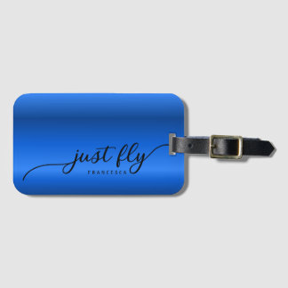 Personalised Just Fly Royal Blue Gradient  Luggage Tag