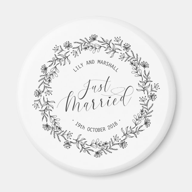 Personalised Just Married Floral | Fridge Magnet (Front)