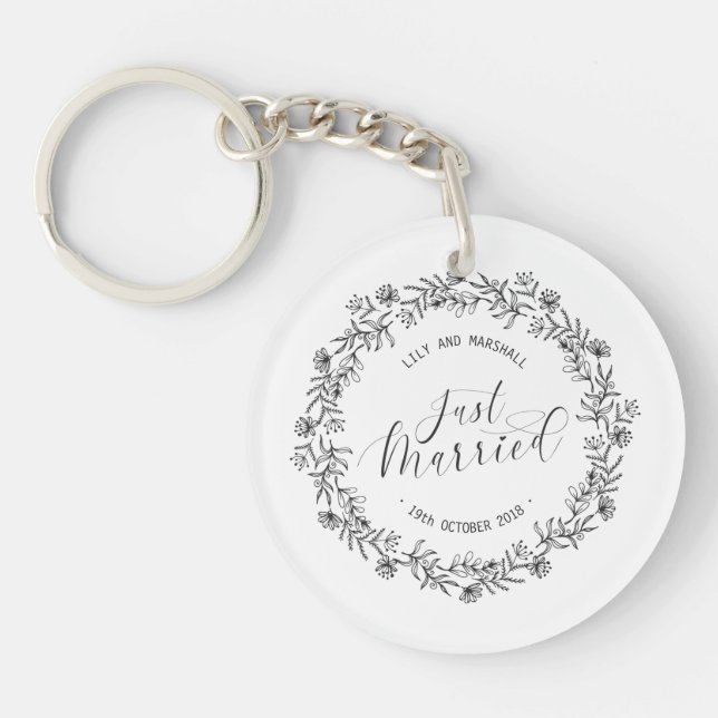 Personalised Just Married Floral | Keychain (Front)