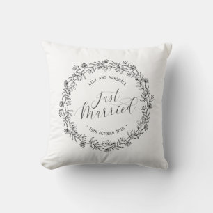Personalised Just Married Floral   Throw Pillow