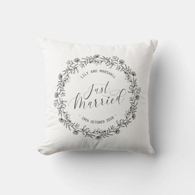 Personalised Just Married Floral | Throw Pillow (Front)