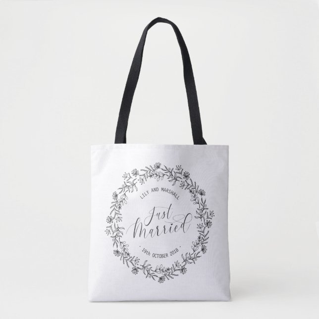 Personalised Just Married Floral | Tote Bag (Front)