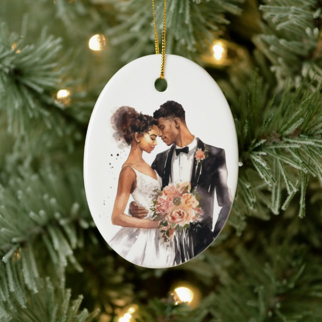 Personalised Just Married Wedding Couple Ceramic Tree Decoration (Tree)