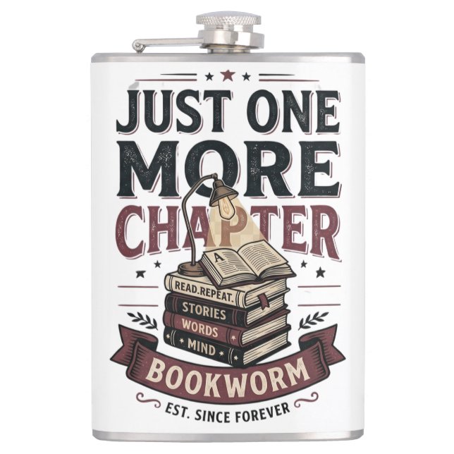 Personalised Just One More Chapter Est 1985 Bookwo Hip Flask (Front)