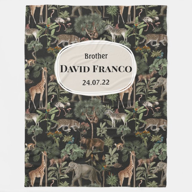 Personalised JW Baptism Gift for brothers - Jungle Fleece Blanket (Front)