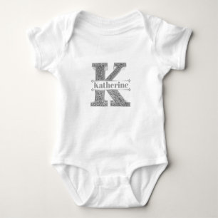 Personalised K Initial Silver Monogram Your Name Baby Bodysuit
