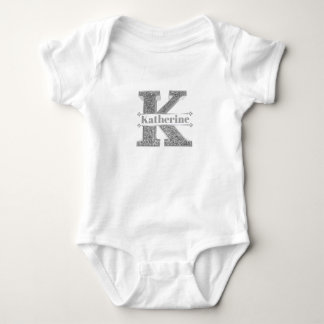Personalised K Initial Silver Monogram Your Name Baby Bodysuit