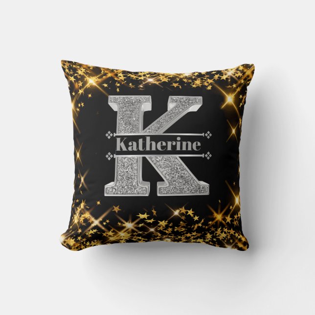 Personalised K Initial Silver Monogram Your Name Cushion (Front)
