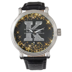 Personalised K Initial Silver Monogram Your Name Watch