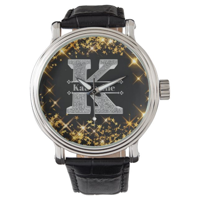 Personalised K Initial Silver Monogram Your Name  Watch (Front)