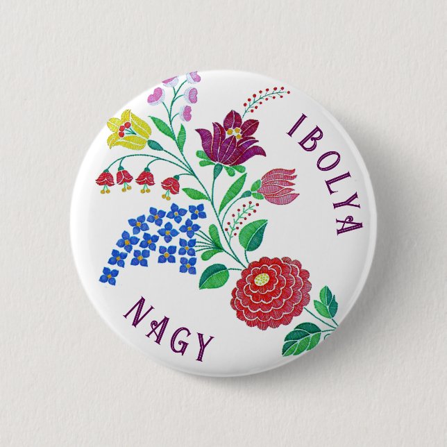Personalised Kalocsai Flower Stem 6 Cm Round Badge (Front)
